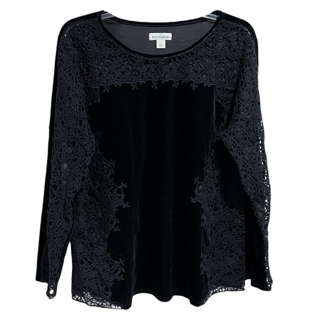 Sundance Witchy Velvet Crochet Lace Blouse Top Size Large Black Lily Paramour